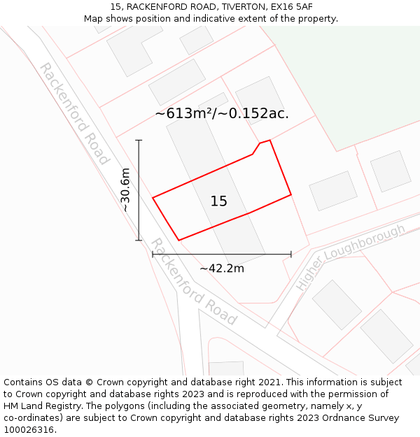 15, RACKENFORD ROAD, TIVERTON, EX16 5AF: Plot and title map