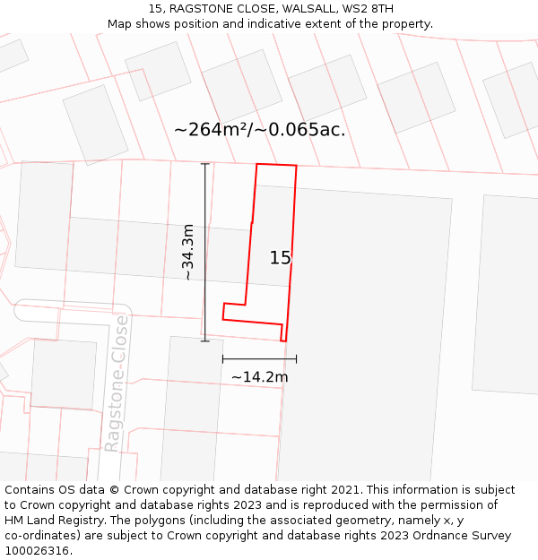 15, RAGSTONE CLOSE, WALSALL, WS2 8TH: Plot and title map