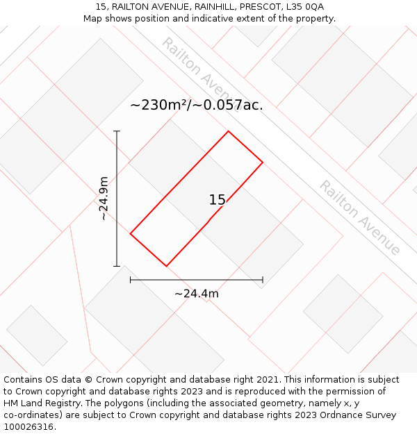15, RAILTON AVENUE, RAINHILL, PRESCOT, L35 0QA: Plot and title map
