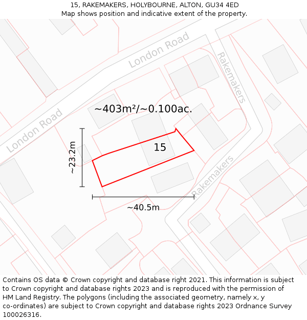 15, RAKEMAKERS, HOLYBOURNE, ALTON, GU34 4ED: Plot and title map