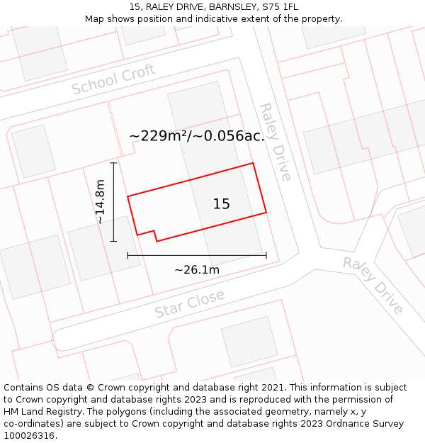 15, RALEY DRIVE, BARNSLEY, S75 1FL: Plot and title map