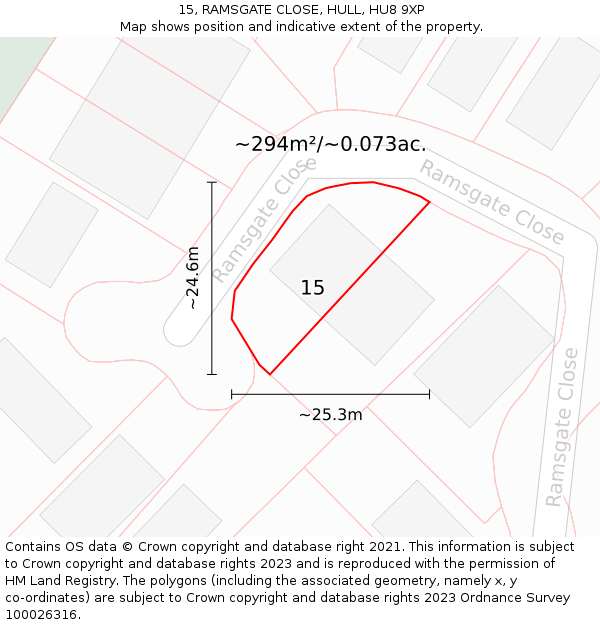 15, RAMSGATE CLOSE, HULL, HU8 9XP: Plot and title map