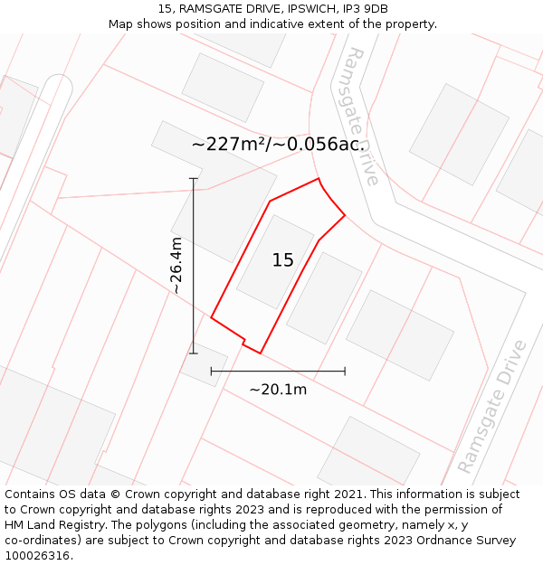 15, RAMSGATE DRIVE, IPSWICH, IP3 9DB: Plot and title map