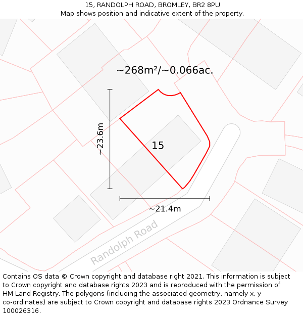 15, RANDOLPH ROAD, BROMLEY, BR2 8PU: Plot and title map