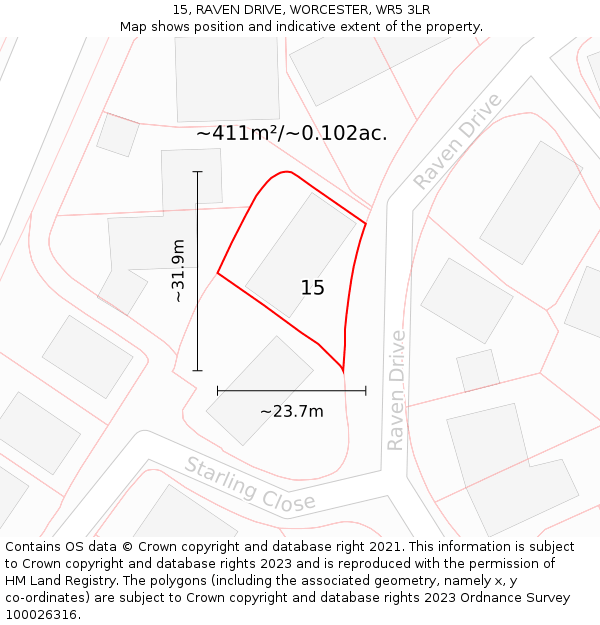 15, RAVEN DRIVE, WORCESTER, WR5 3LR: Plot and title map