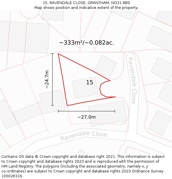 15, RAVENDALE CLOSE, GRANTHAM, NG31 8BS: Plot and title map