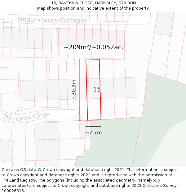 15, RAVENNA CLOSE, BARNSLEY, S70 3QN: Plot and title map
