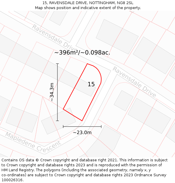 15, RAVENSDALE DRIVE, NOTTINGHAM, NG8 2SL: Plot and title map