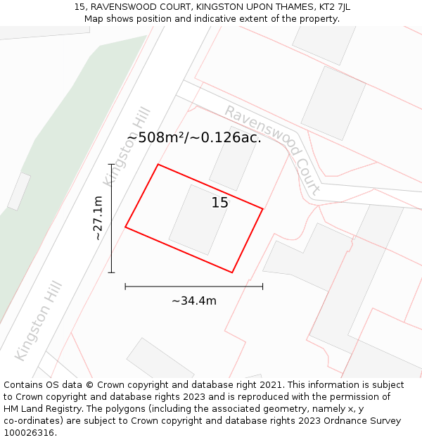 15, RAVENSWOOD COURT, KINGSTON UPON THAMES, KT2 7JL: Plot and title map