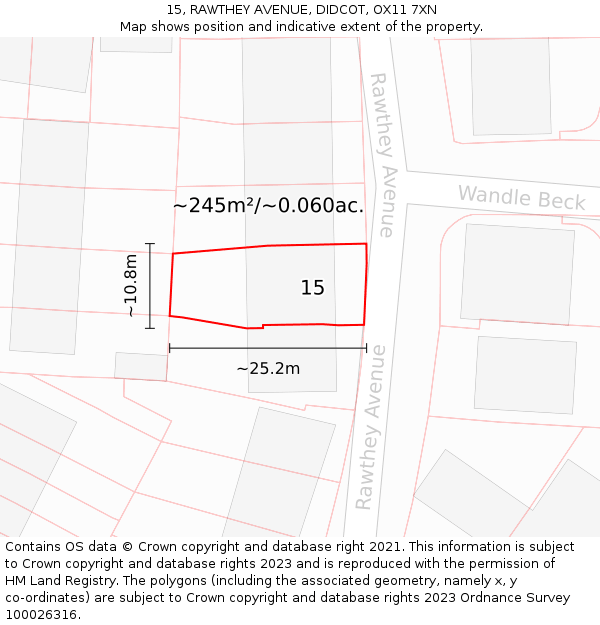 15, RAWTHEY AVENUE, DIDCOT, OX11 7XN: Plot and title map