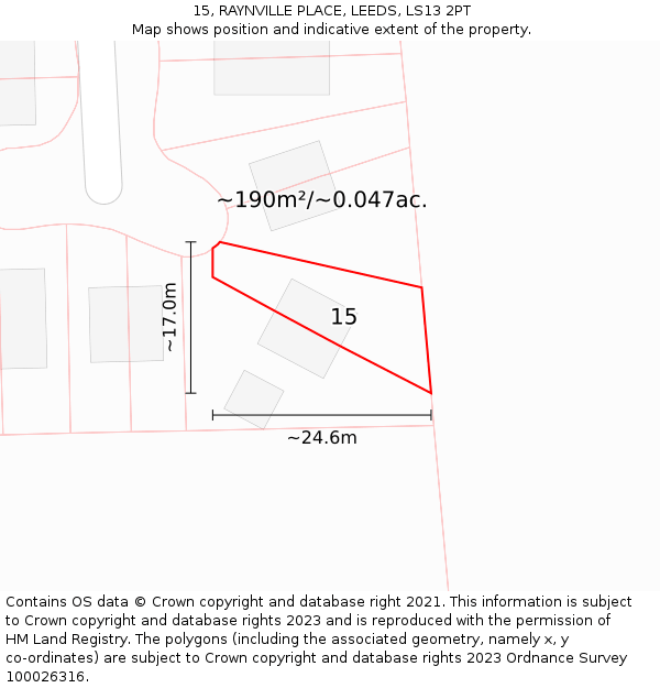15, RAYNVILLE PLACE, LEEDS, LS13 2PT: Plot and title map