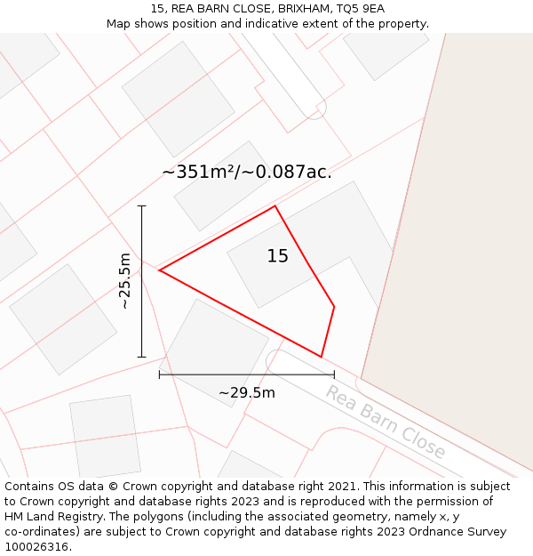 15, REA BARN CLOSE, BRIXHAM, TQ5 9EA: Plot and title map