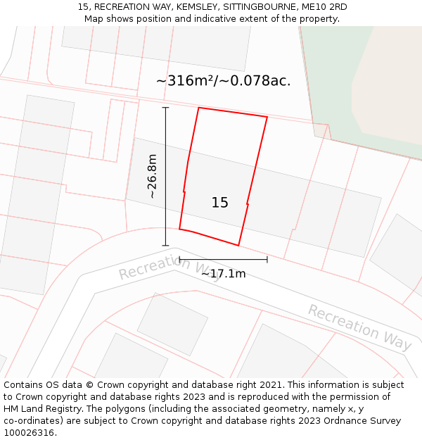 15, RECREATION WAY, KEMSLEY, SITTINGBOURNE, ME10 2RD: Plot and title map