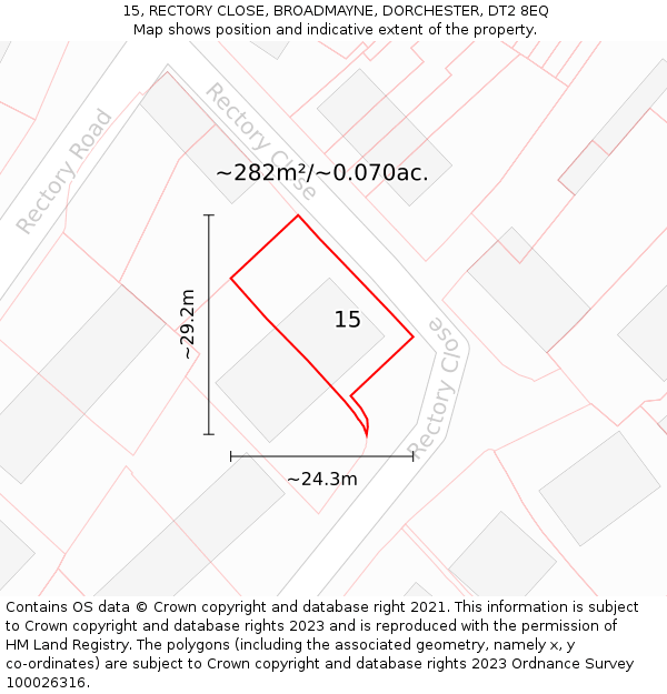 15, RECTORY CLOSE, BROADMAYNE, DORCHESTER, DT2 8EQ: Plot and title map