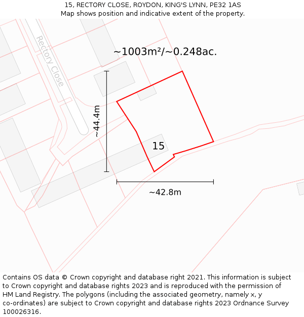 15, RECTORY CLOSE, ROYDON, KING'S LYNN, PE32 1AS: Plot and title map