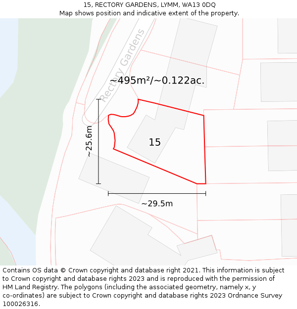 15, RECTORY GARDENS, LYMM, WA13 0DQ: Plot and title map