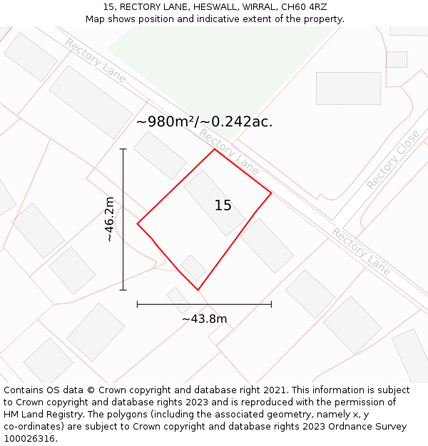 15, RECTORY LANE, HESWALL, WIRRAL, CH60 4RZ: Plot and title map