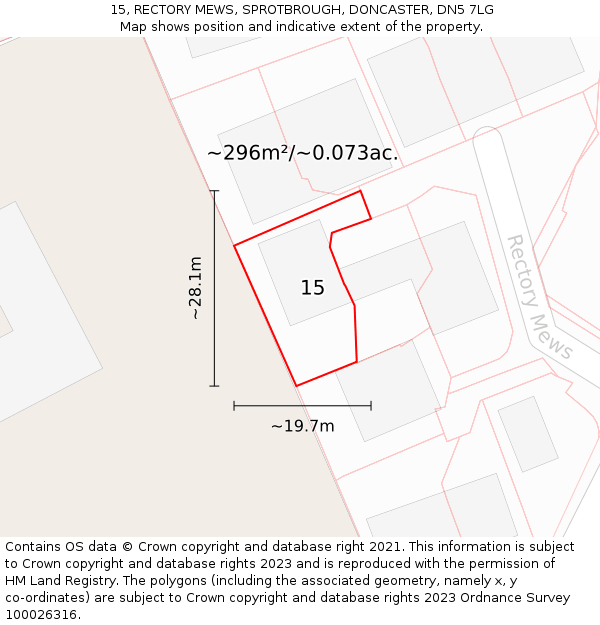 15, RECTORY MEWS, SPROTBROUGH, DONCASTER, DN5 7LG: Plot and title map