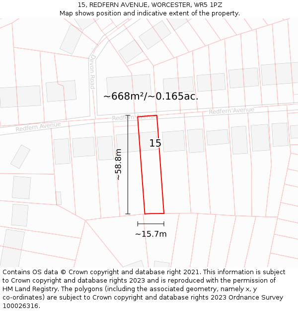 15, REDFERN AVENUE, WORCESTER, WR5 1PZ: Plot and title map