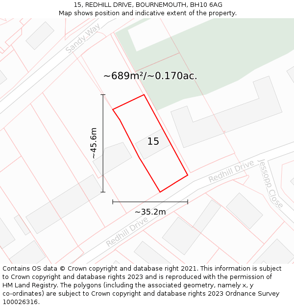 15, REDHILL DRIVE, BOURNEMOUTH, BH10 6AG: Plot and title map