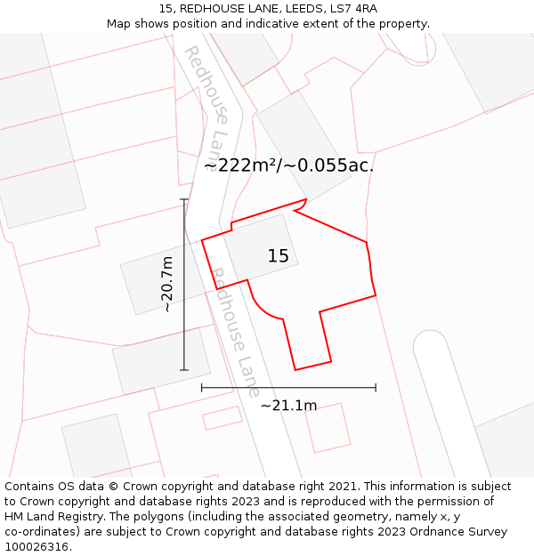 15, REDHOUSE LANE, LEEDS, LS7 4RA: Plot and title map