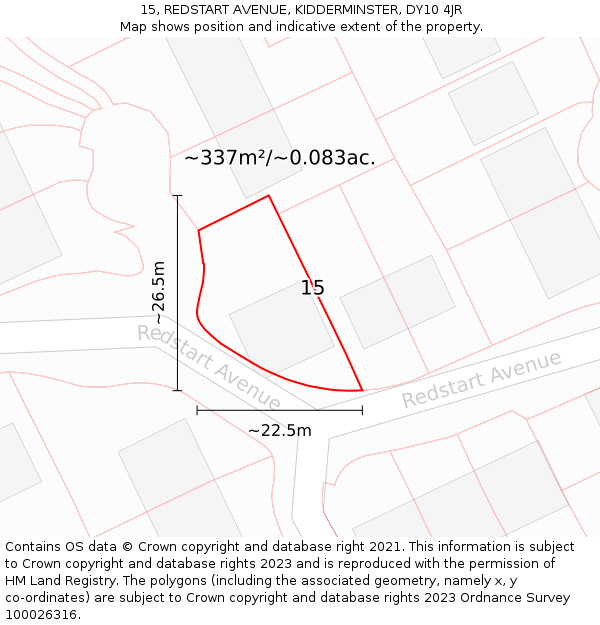 15, REDSTART AVENUE, KIDDERMINSTER, DY10 4JR: Plot and title map