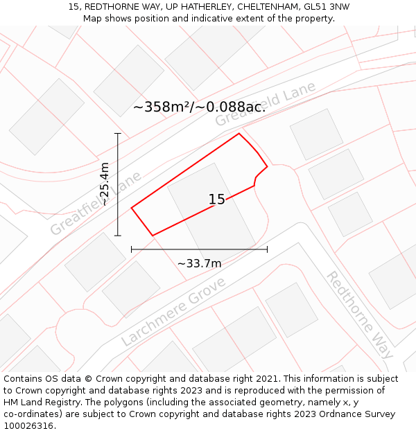 15, REDTHORNE WAY, UP HATHERLEY, CHELTENHAM, GL51 3NW: Plot and title map