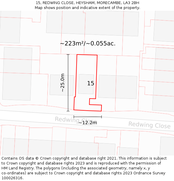 15, REDWING CLOSE, HEYSHAM, MORECAMBE, LA3 2BH: Plot and title map