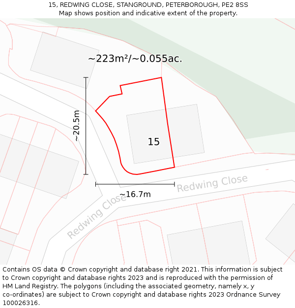 15, REDWING CLOSE, STANGROUND, PETERBOROUGH, PE2 8SS: Plot and title map