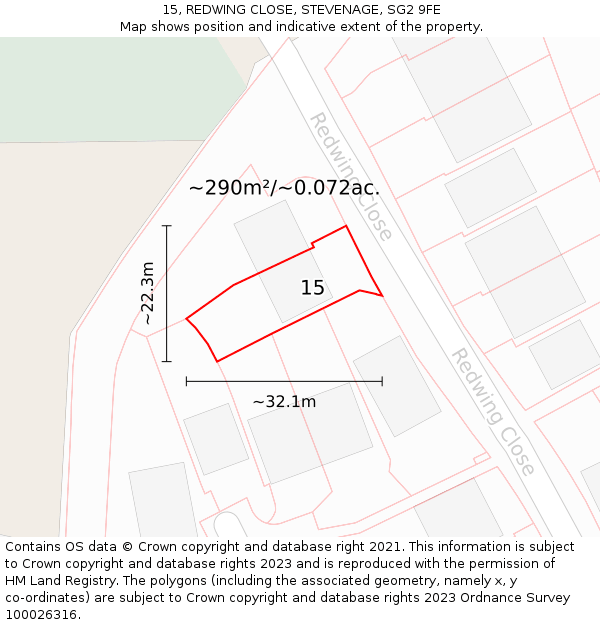 15, REDWING CLOSE, STEVENAGE, SG2 9FE: Plot and title map