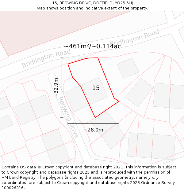 15, REDWING DRIVE, DRIFFIELD, YO25 5HJ: Plot and title map