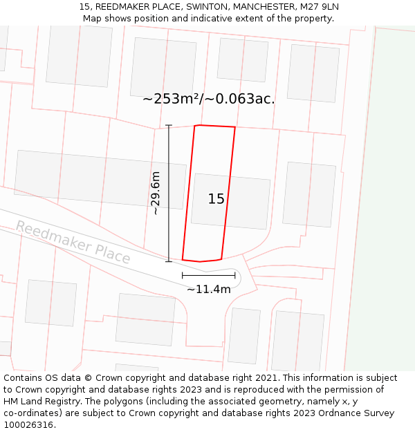 15, REEDMAKER PLACE, SWINTON, MANCHESTER, M27 9LN: Plot and title map