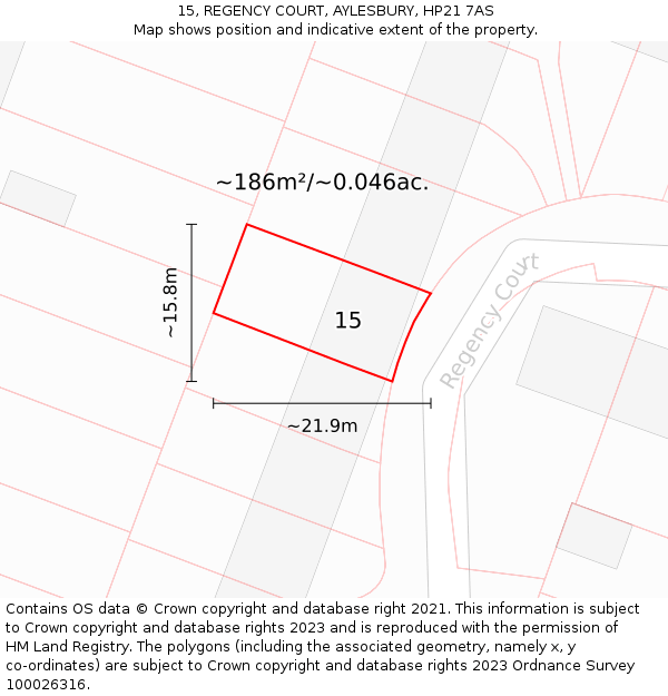 15, REGENCY COURT, AYLESBURY, HP21 7AS: Plot and title map