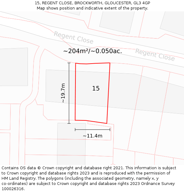 15, REGENT CLOSE, BROCKWORTH, GLOUCESTER, GL3 4GP: Plot and title map
