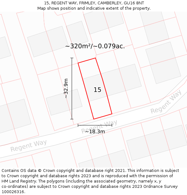 15, REGENT WAY, FRIMLEY, CAMBERLEY, GU16 8NT: Plot and title map