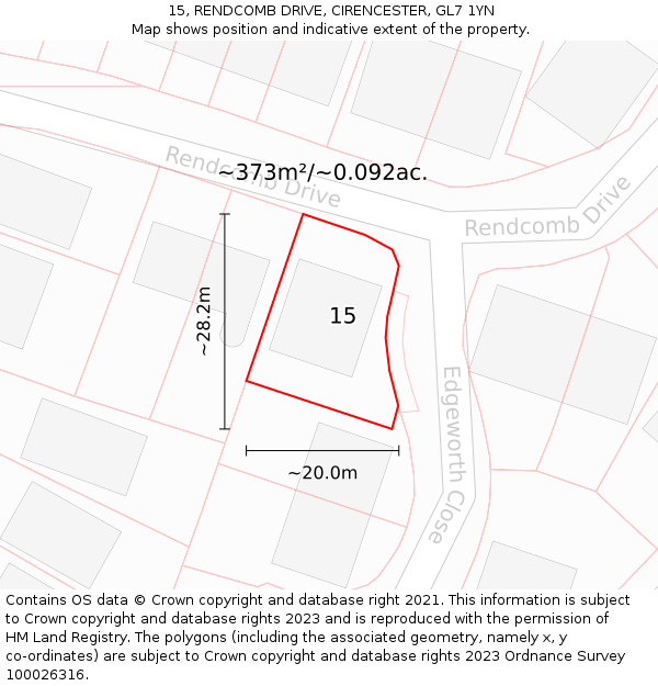 15, RENDCOMB DRIVE, CIRENCESTER, GL7 1YN: Plot and title map