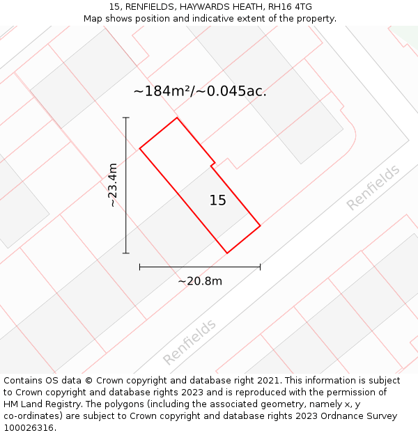 15, RENFIELDS, HAYWARDS HEATH, RH16 4TG: Plot and title map
