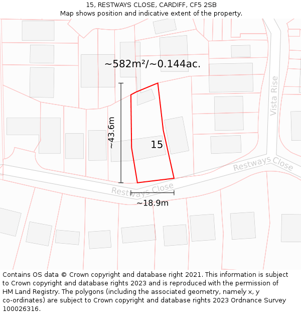15, RESTWAYS CLOSE, CARDIFF, CF5 2SB: Plot and title map