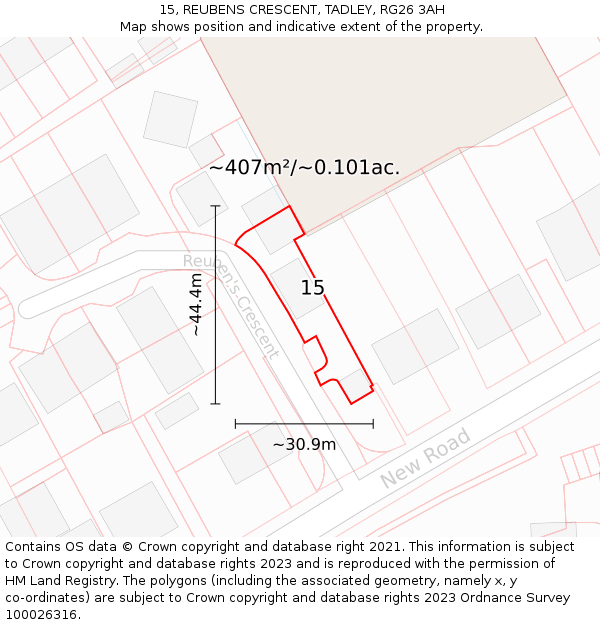 15, REUBENS CRESCENT, TADLEY, RG26 3AH: Plot and title map