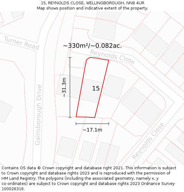 15, REYNOLDS CLOSE, WELLINGBOROUGH, NN8 4UR: Plot and title map