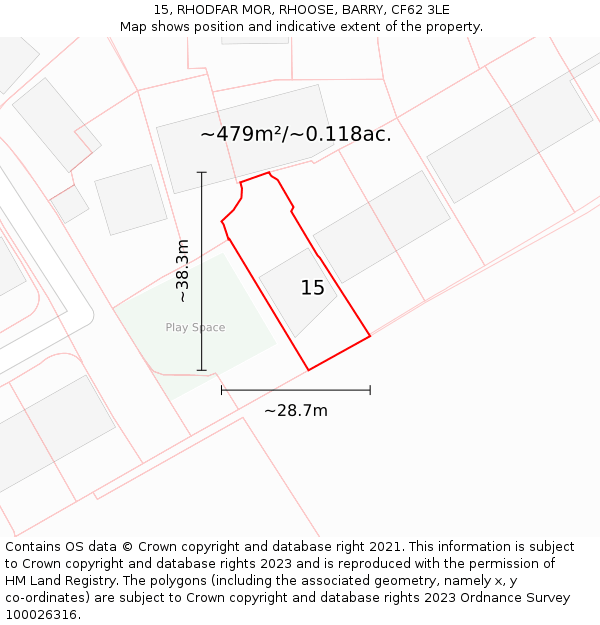 15, RHODFAR MOR, RHOOSE, BARRY, CF62 3LE: Plot and title map