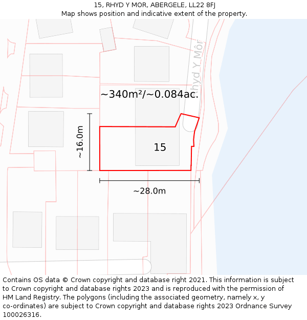 15, RHYD Y MOR, ABERGELE, LL22 8FJ: Plot and title map
