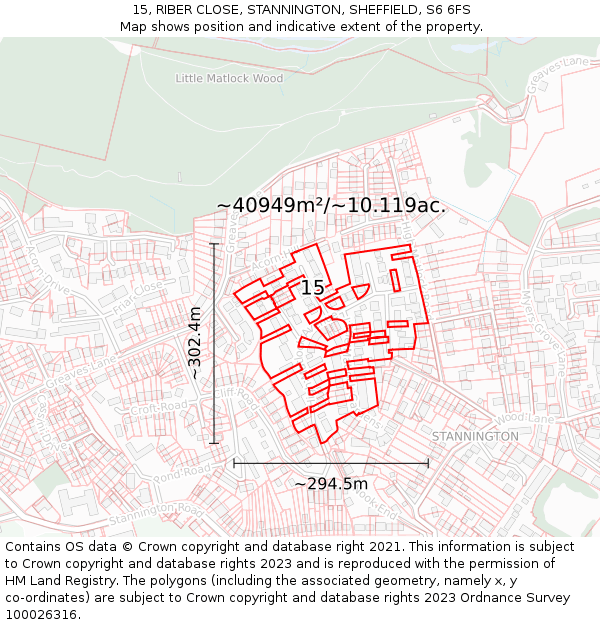 15, RIBER CLOSE, STANNINGTON, SHEFFIELD, S6 6FS: Plot and title map