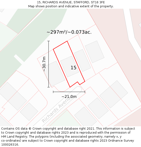 15, RICHARDS AVENUE, STAFFORD, ST16 3FE: Plot and title map