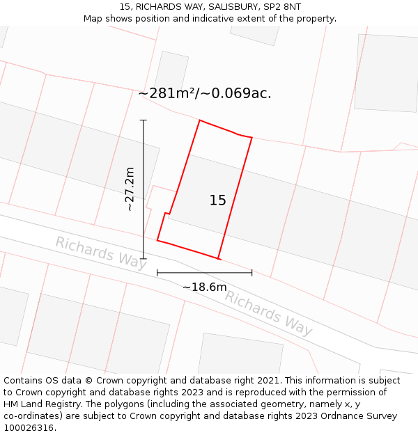 15, RICHARDS WAY, SALISBURY, SP2 8NT: Plot and title map