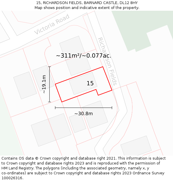15, RICHARDSON FIELDS, BARNARD CASTLE, DL12 8HY: Plot and title map