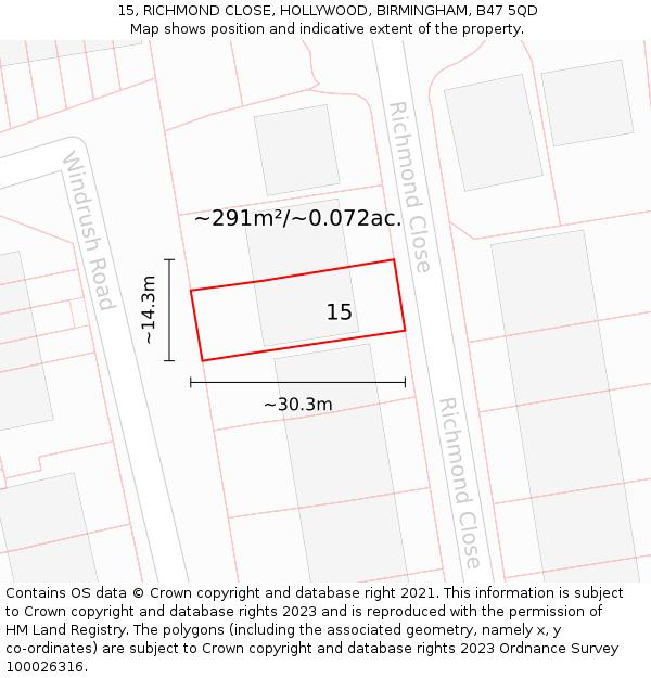 15, RICHMOND CLOSE, HOLLYWOOD, BIRMINGHAM, B47 5QD: Plot and title map