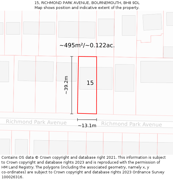 15, RICHMOND PARK AVENUE, BOURNEMOUTH, BH8 9DL: Plot and title map