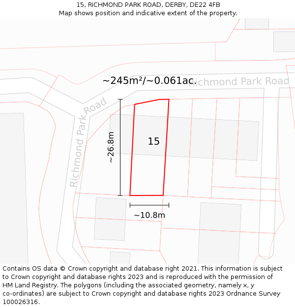 15, RICHMOND PARK ROAD, DERBY, DE22 4FB: Plot and title map