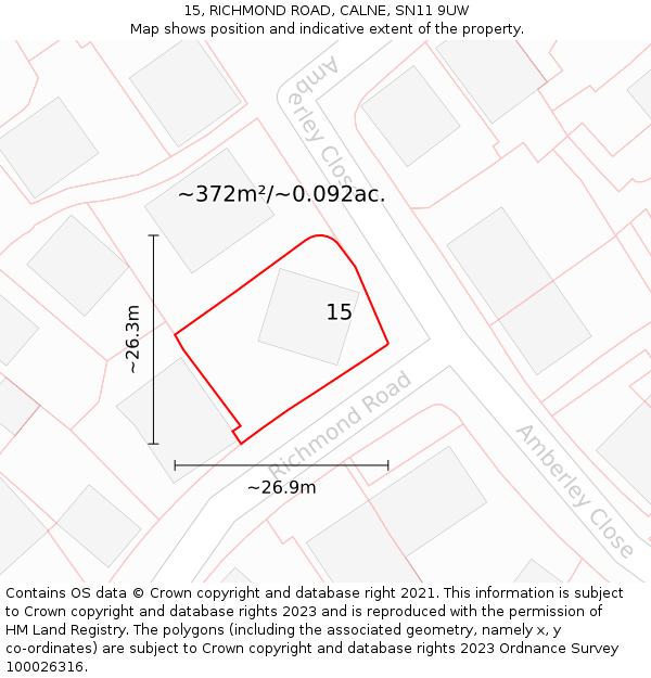 15, RICHMOND ROAD, CALNE, SN11 9UW: Plot and title map